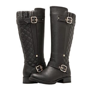 Black Vegan Leather Quilted Knee-High Fashion Boots